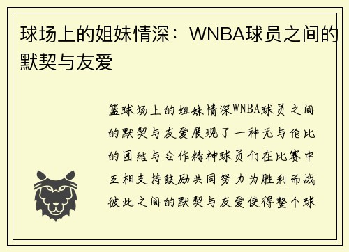 球场上的姐妹情深：WNBA球员之间的默契与友爱